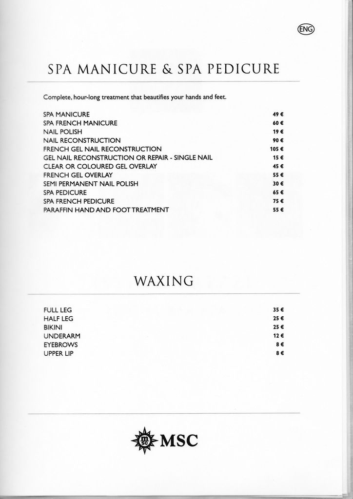 spa price list Cruise Critic Message Board Forums